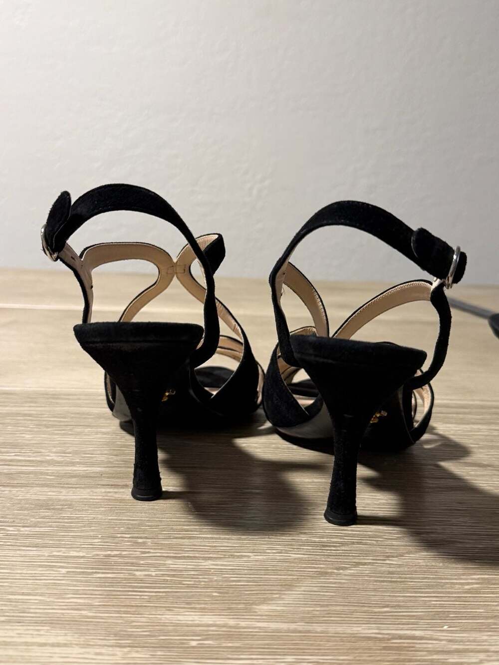 Prada Black Suede Strappy Slingback Heels Size 38.5 - Picture 4 of 6